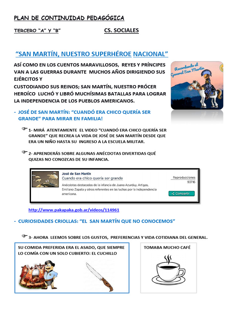 2021 Sociales Vida y Obra Del General San Martín. Adaptada | PDF
