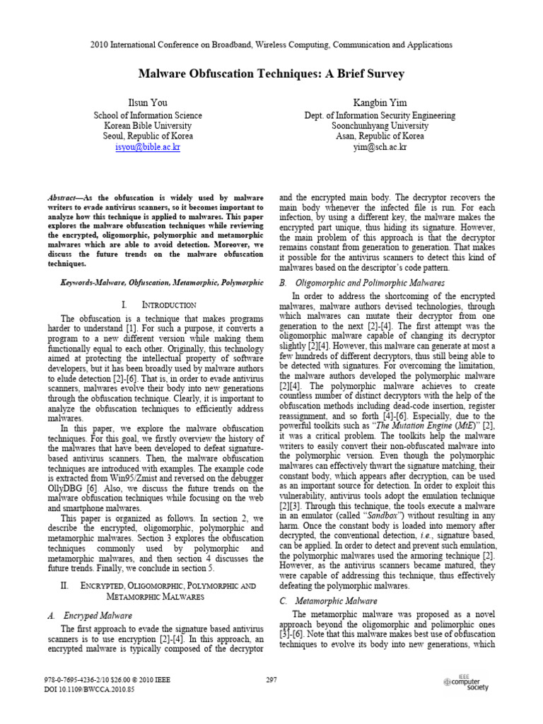You - Malware Obfuscation Techniques A Brief Survey. International ...