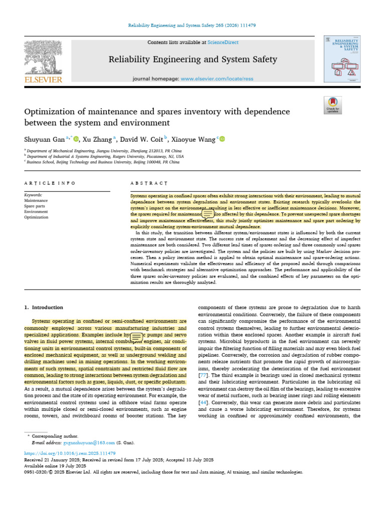Optimization of Maintenance and Spares Inventory With Dependence | PDF ...