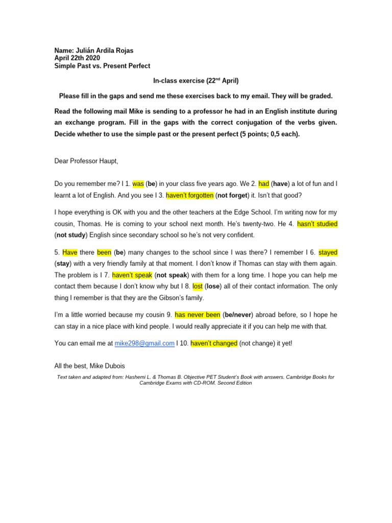 4B Class Exercises (Present Perfect Vs Past Simple - Shopping) Class ...