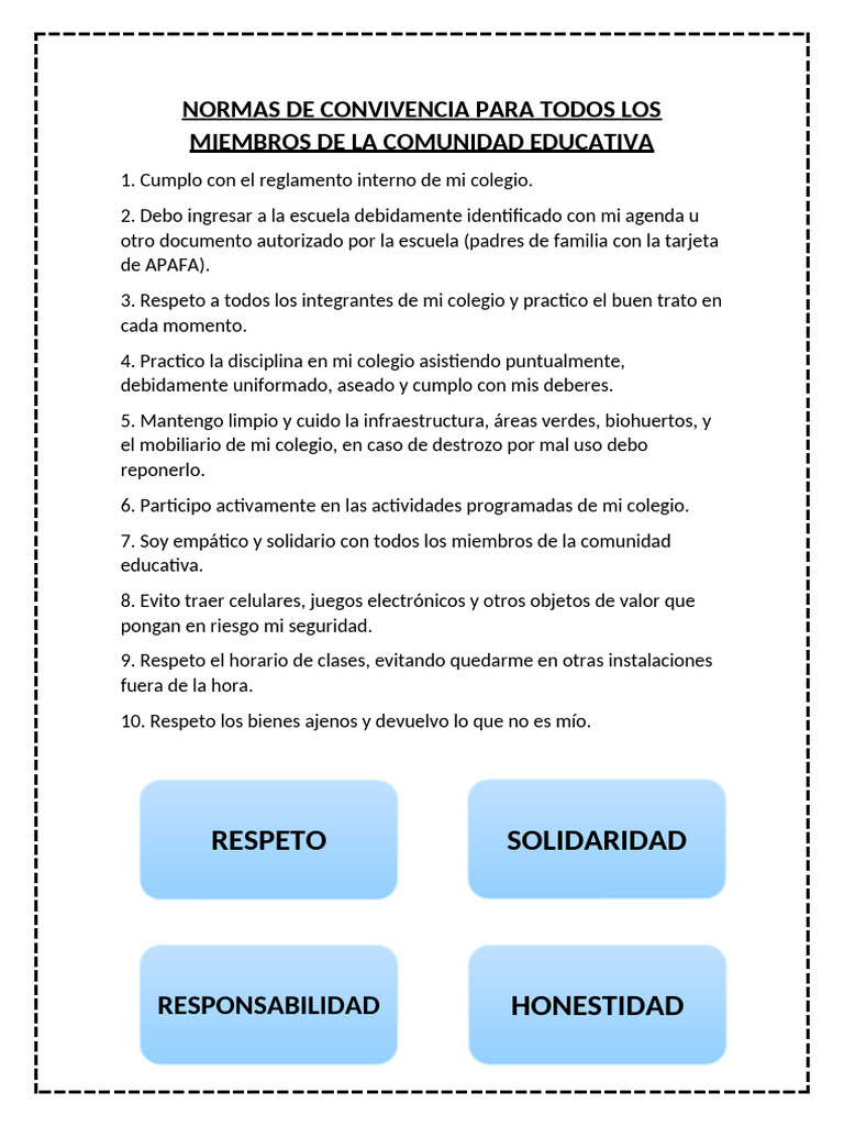 Normas de Convivencia para Todos Los Miembros de La Comunidad Educativa ...