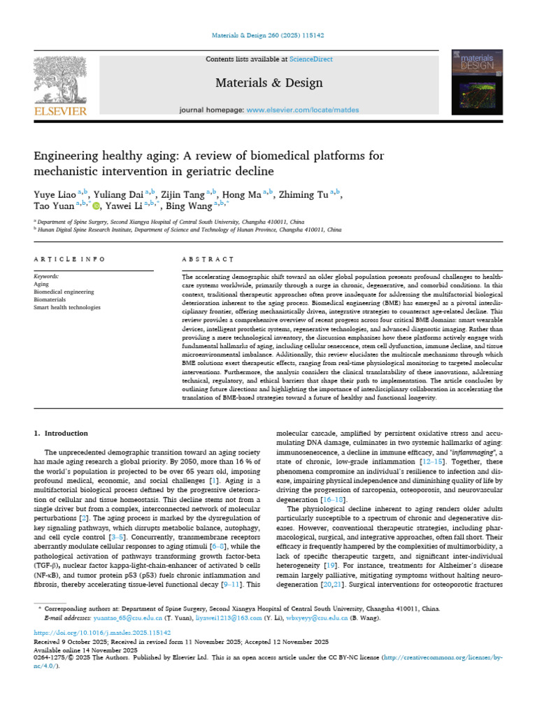 Engineering Healthy Aging-A Review of Biomedical Platforms For ...
