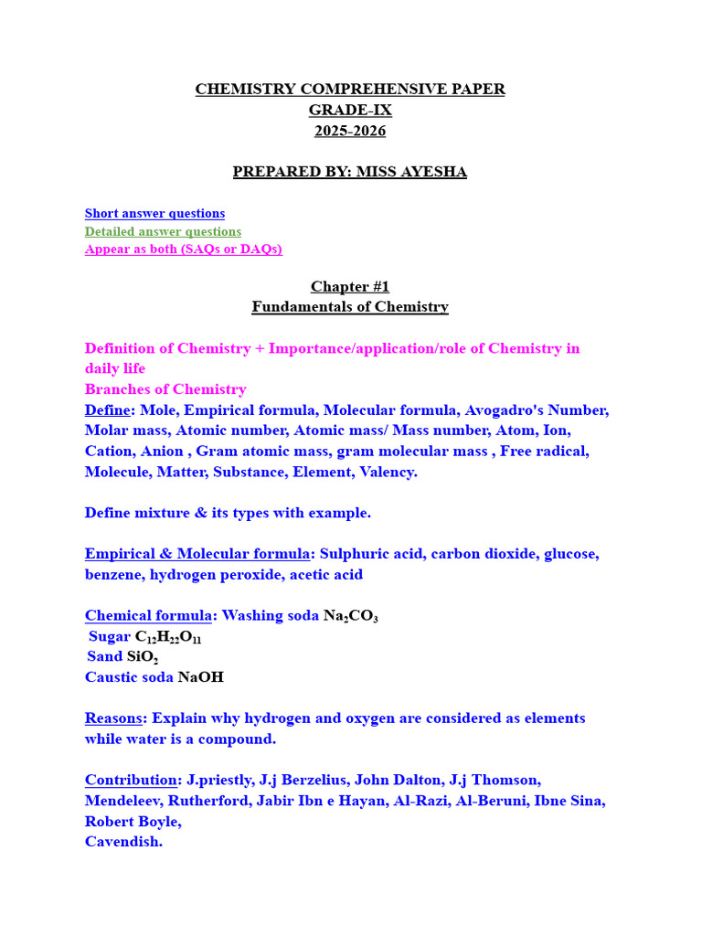 Chemistry Comprehnsive Paper | PDF | Chemical Bond | Periodic Table