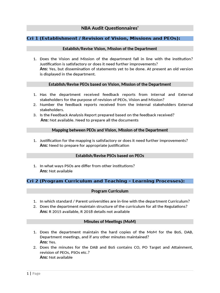 Audit Questionaries' AUTO | PDF
