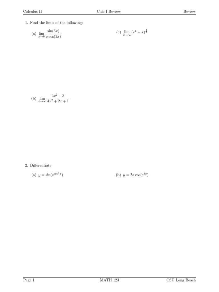 Math123 Week 1 Calc I Review | PDF