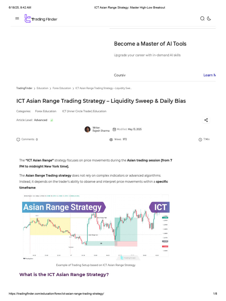 ICT Asian Range Strategy - Master High-Low Breakout | PDF | Market ...