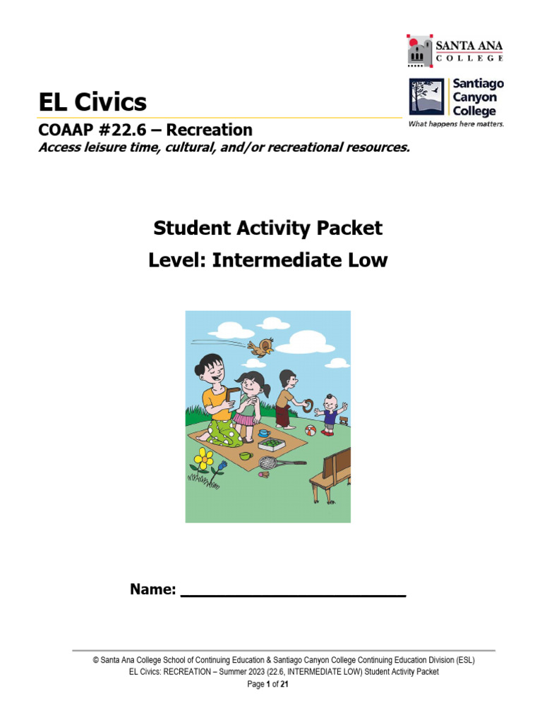 22.6 Recreation IL Student Activity Packet Sum23-1 | PDF | Disneyland