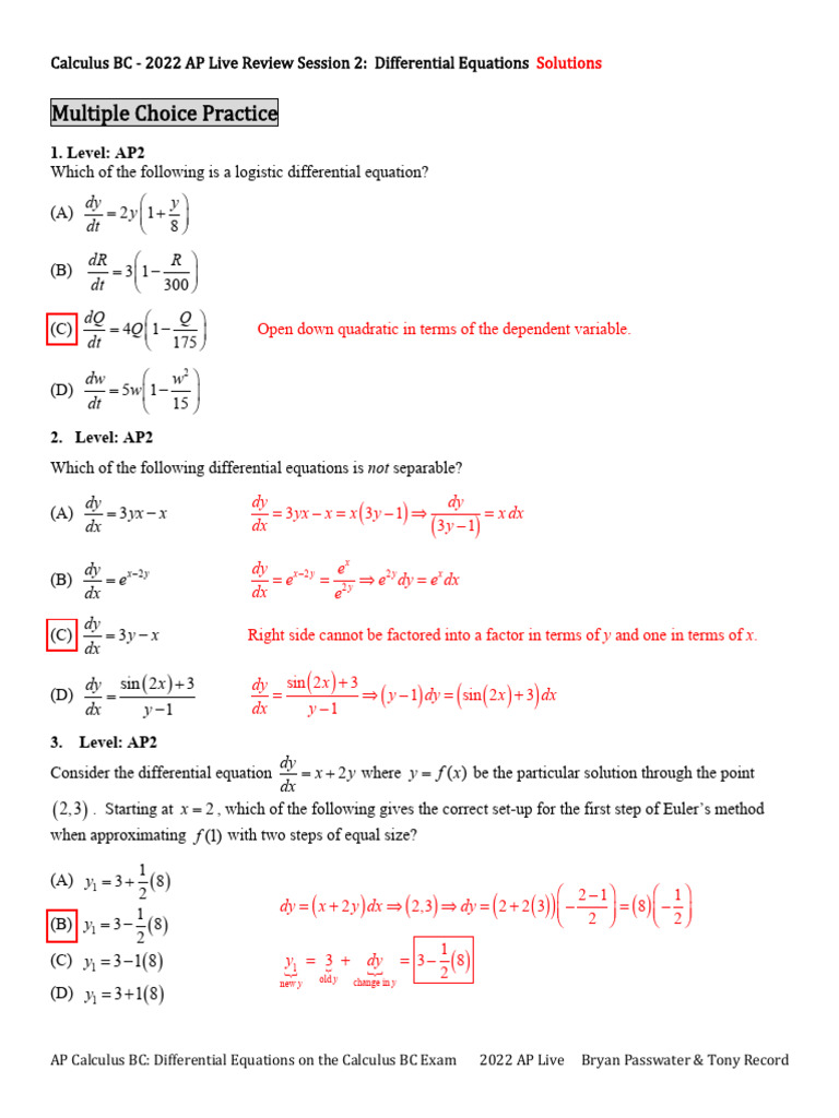 Multiple Choice Practice: Dy y y DT | PDF | Slope | Tangent