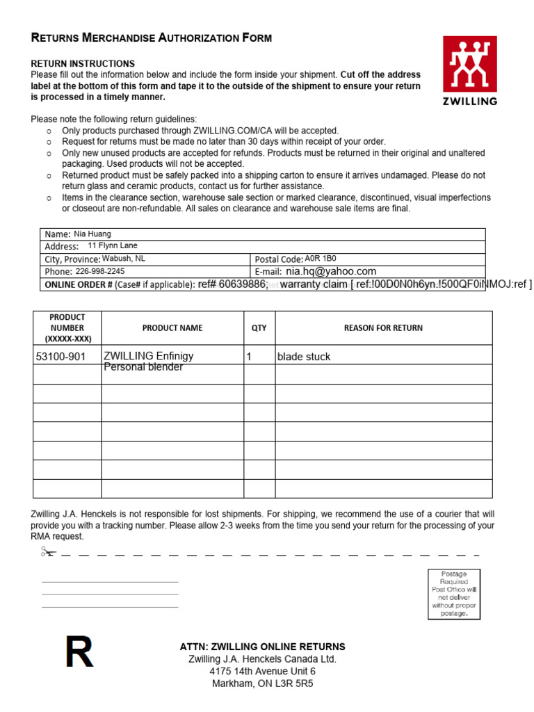Return Form | PDF