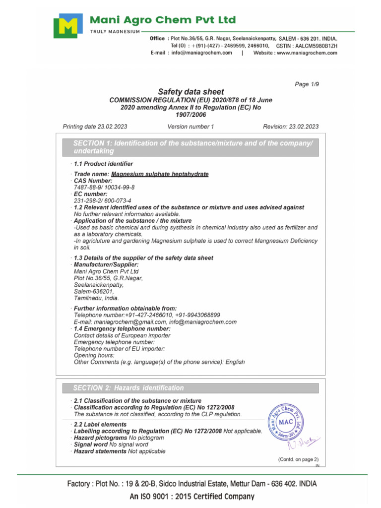 Reach MSDS (Updated 23.02.2023) | PDF