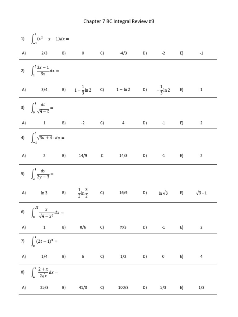 Chapter 7 BC Integral Review 3 | PDF | Elementary Geometry | Euclidean ...