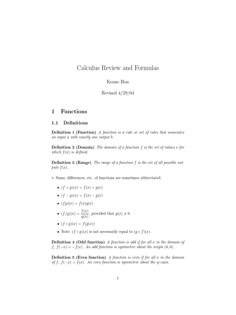 Calculus Review Formulas | PDF | Function (Mathematics) | Polynomial