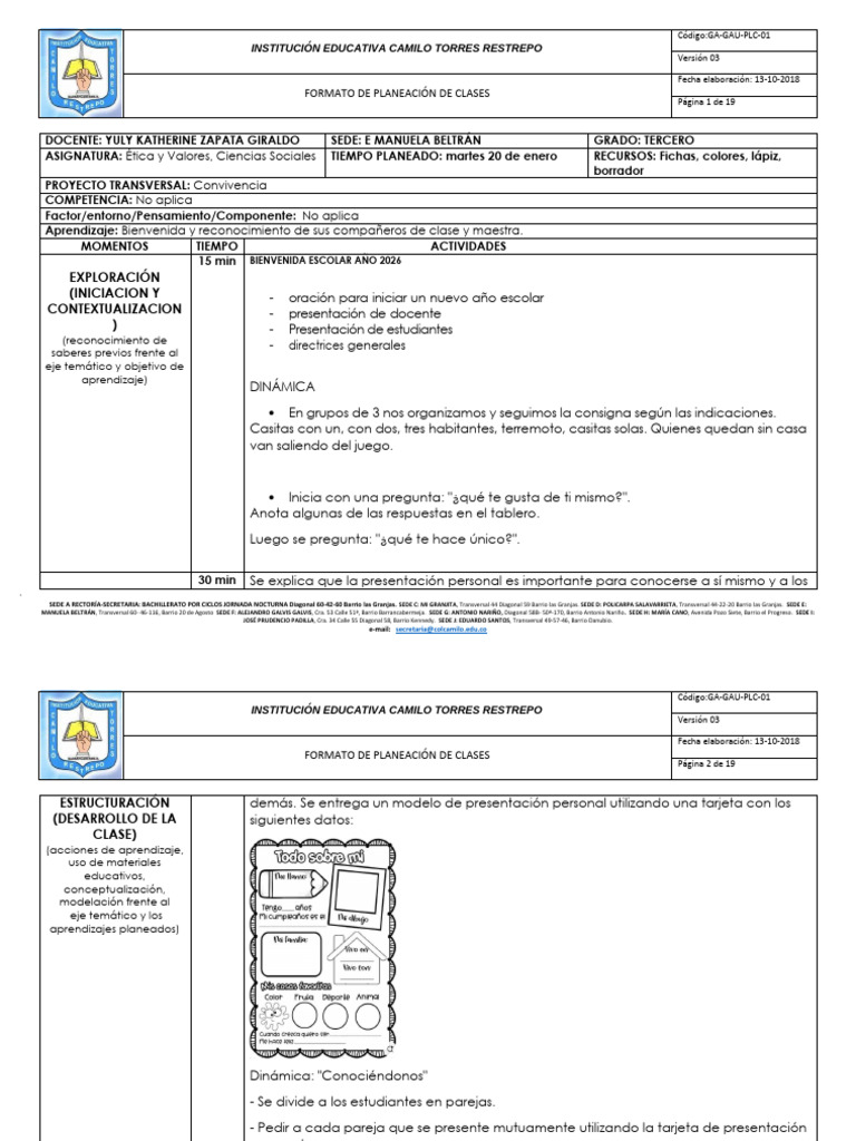 Semana 1 y 2 Enero 19-30 | PDF | Salón de clases | Aprendizaje