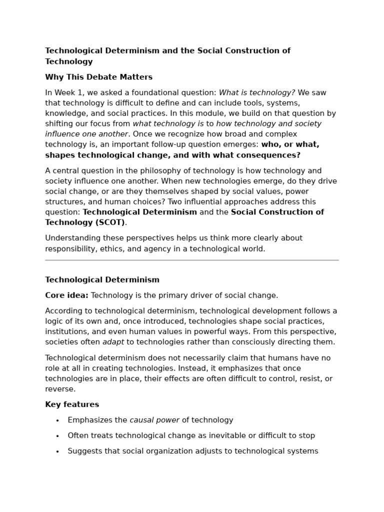 Technological Determinism and The Social Construction of Technology ...