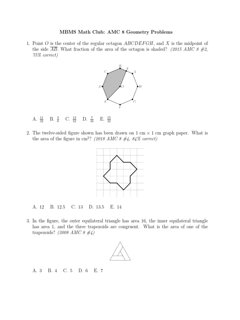 Amc8 Problems Geometry | PDF | Area | Elementary Mathematics