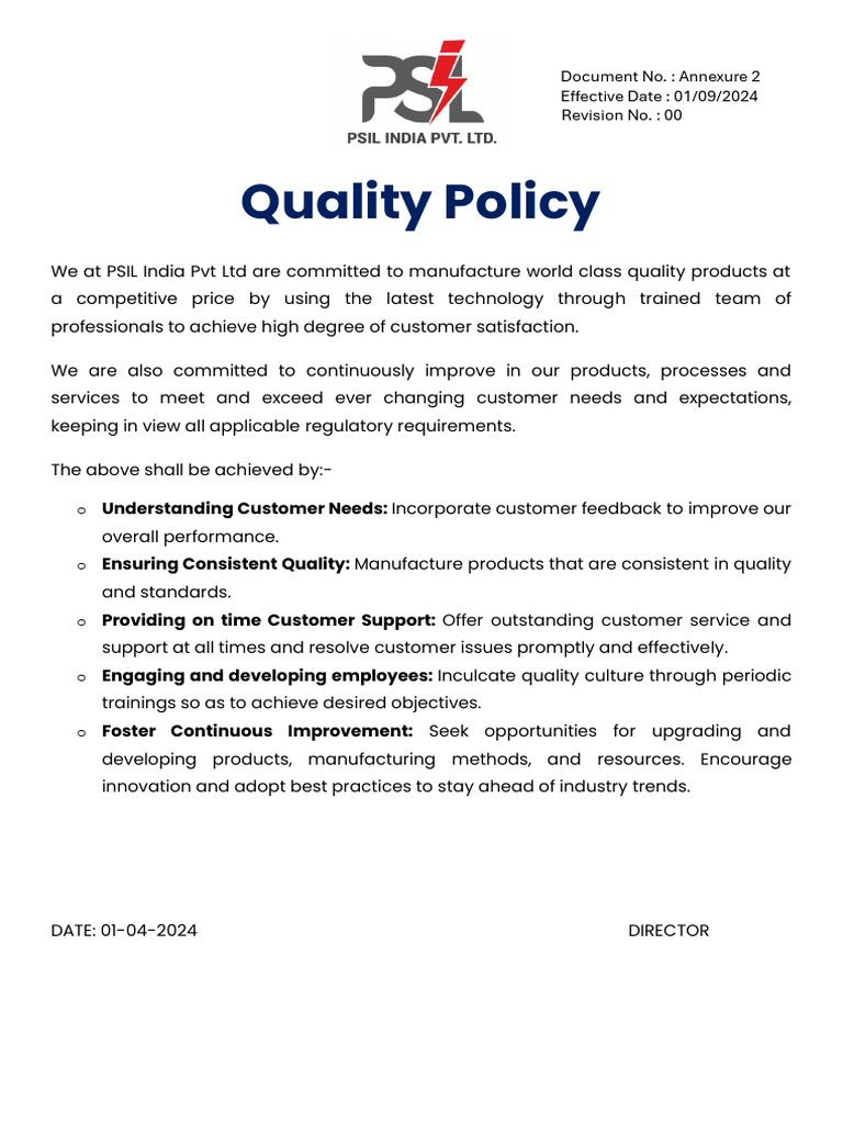 Quality Policy - English | PDF