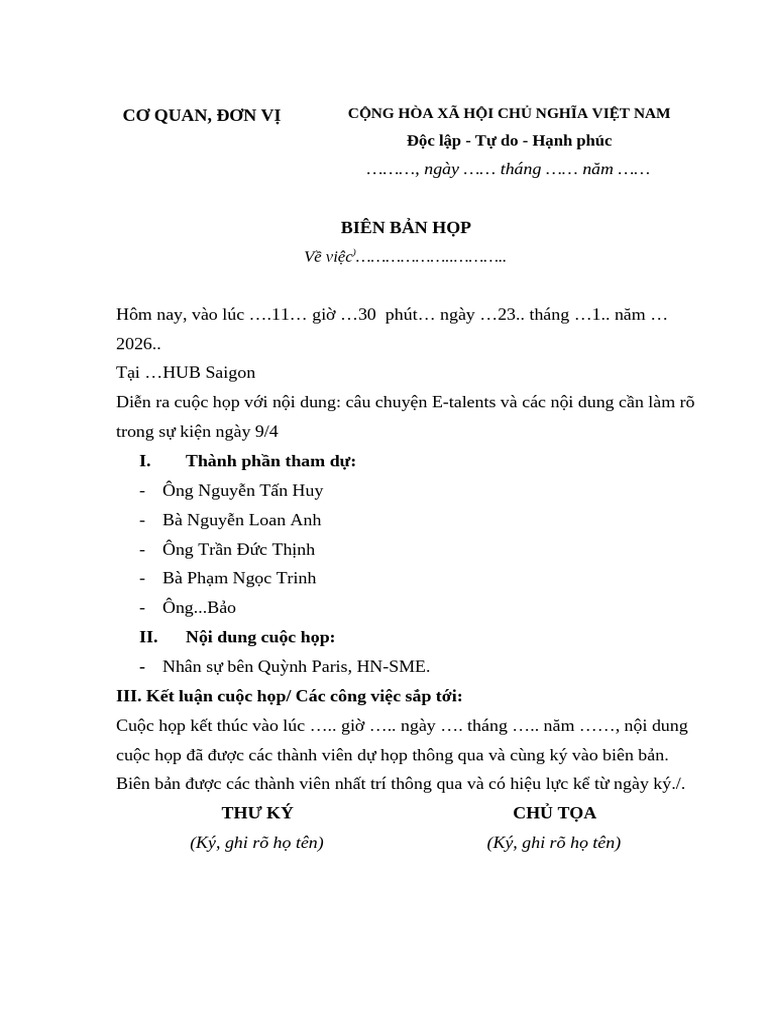 Mẫu Biên Bản Họp | PDF