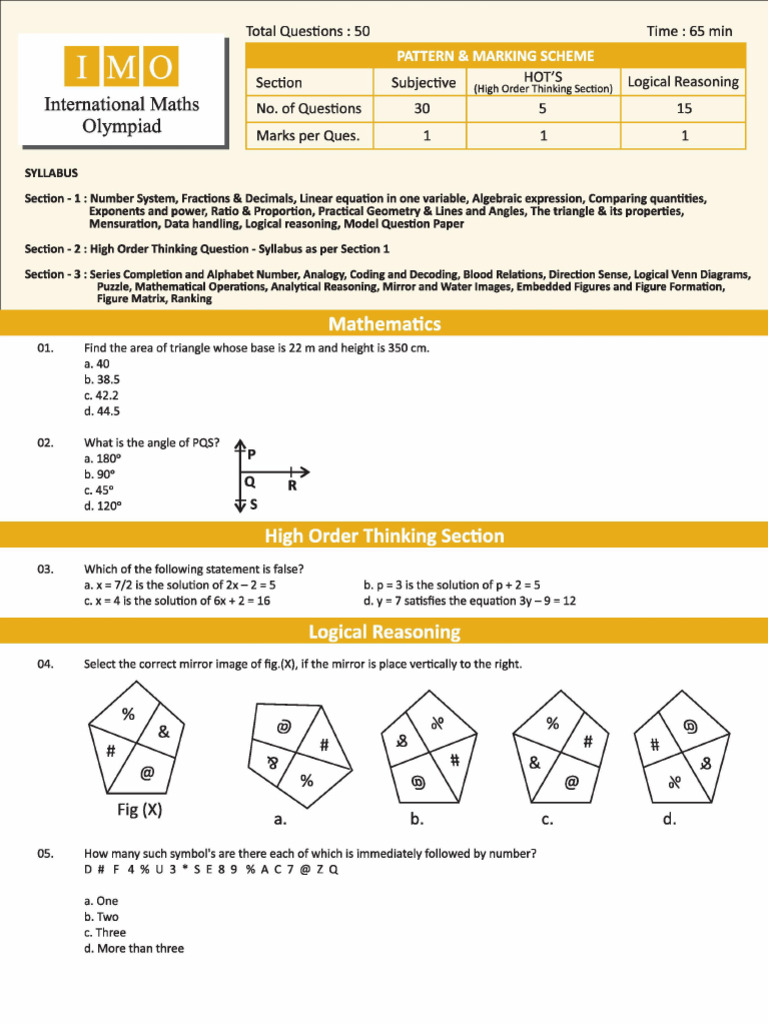 IMO Class 7 Sample Paper | PDF