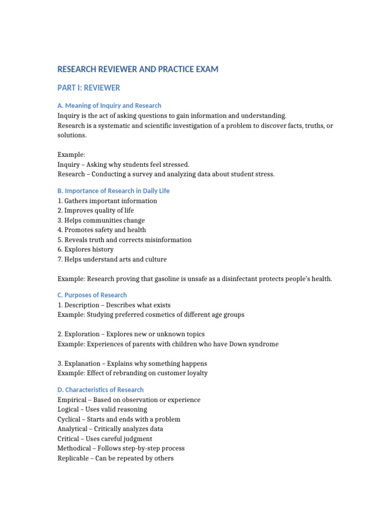 Research Reviewer and Practice Exam | PDF | Quantitative Research | Truth