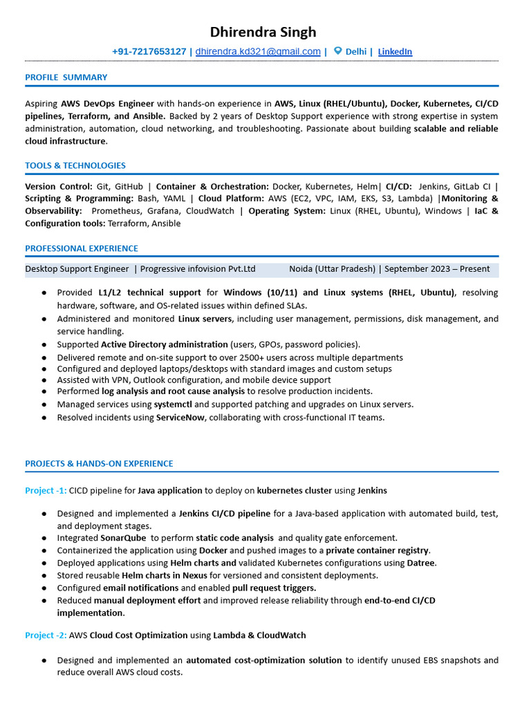 Dhirendra DevOps 3 Years | PDF | Amazon Web Services | Cloud Computing