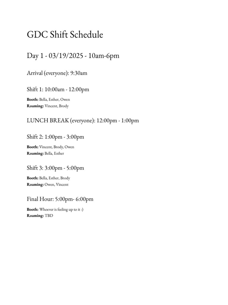 GDC Shift Schedule | PDF