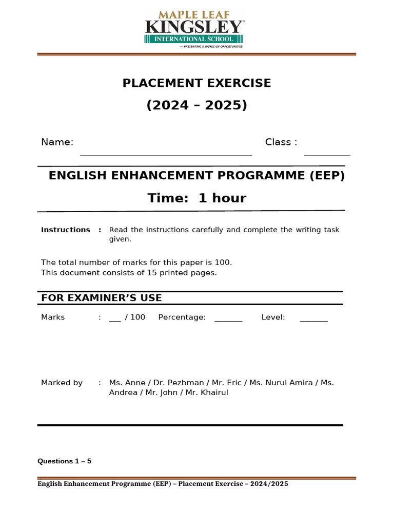 EEP Placement Exercise 2024 2025 | PDF | Superheroes | Weather