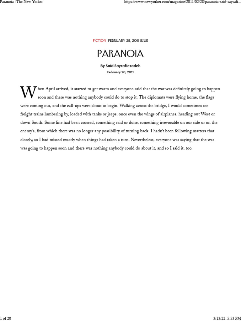 Paranoia The New Yorker | PDF