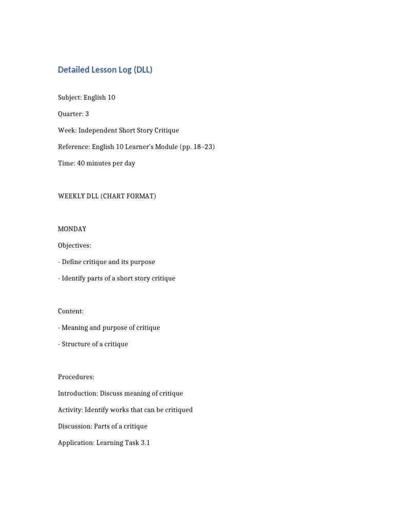 Weekly DLL English 10 Pages 18-23 | PDF