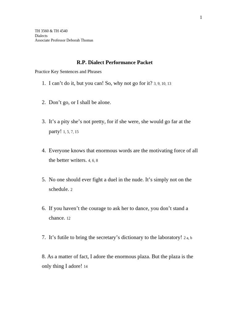 RP Performance Packet | PDF | The Importance Of Being Earnest