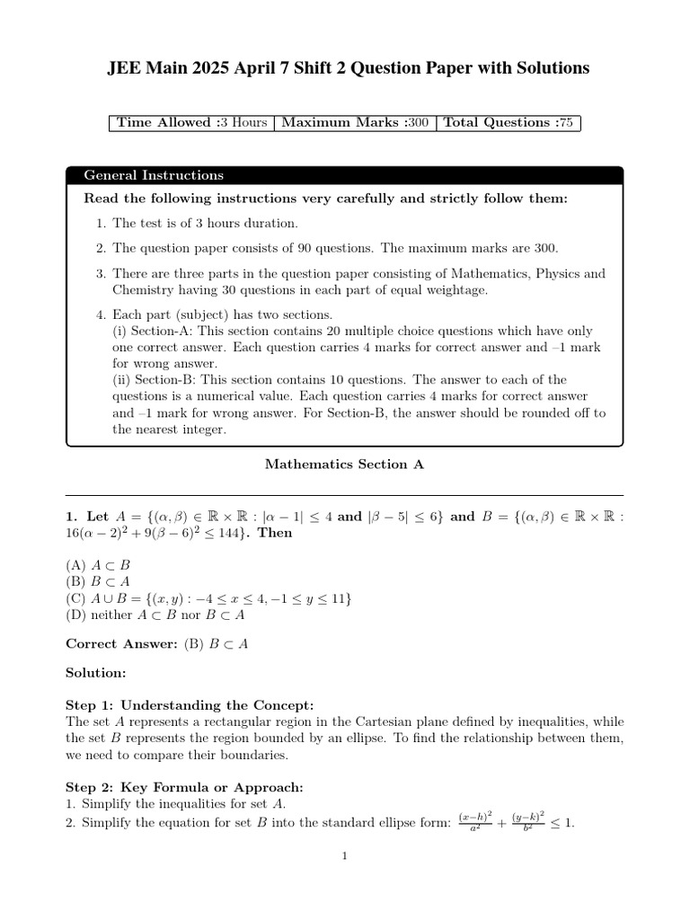 JEE Main 2025 April 7 Shift 2 Question Paper With Solutions | PDF ...