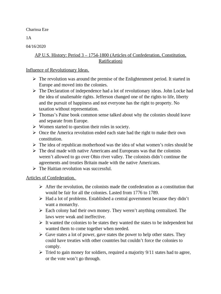 Apush Notes 1 | PDF | United States Bill Of Rights | Federalist Party