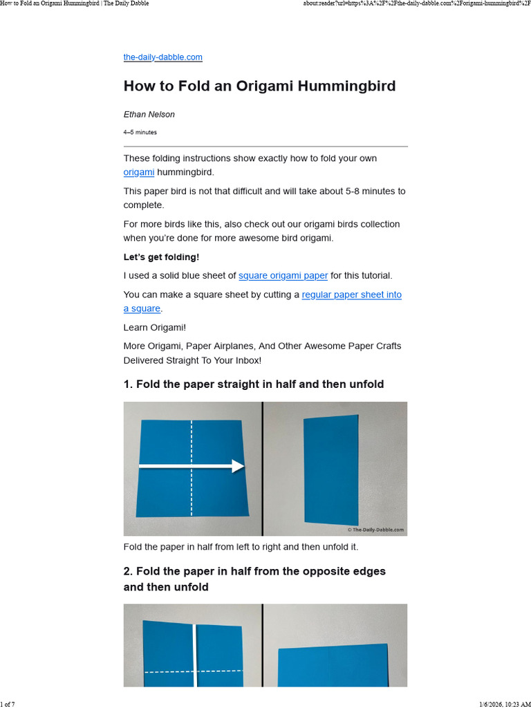 How To Fold An Origami Hummingbird - The Daily Dabble | PDF | Origami