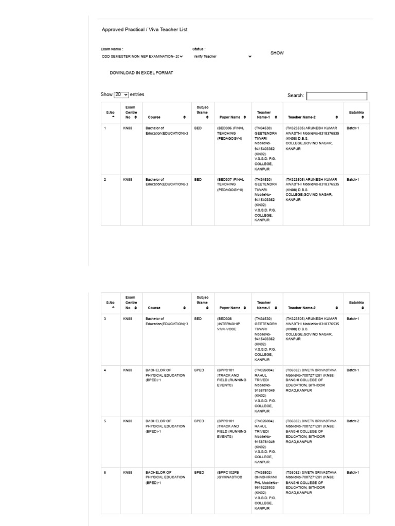 Bped 1st & 3rd Sem External Practical | PDF