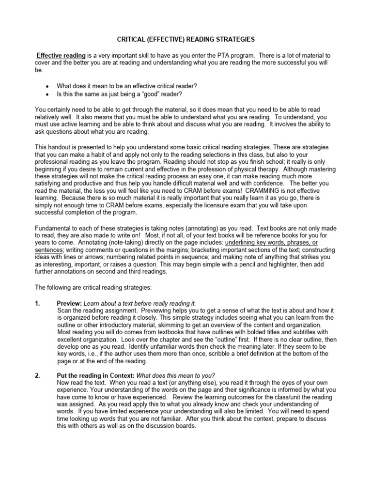 3 - Critical Reading | PDF | Argument | Learning