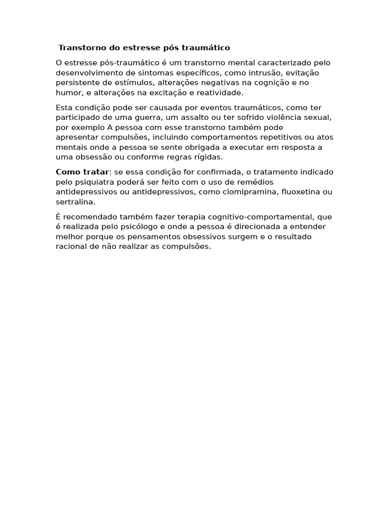 Transtorno Do Estresse Pós Traumático | PDF