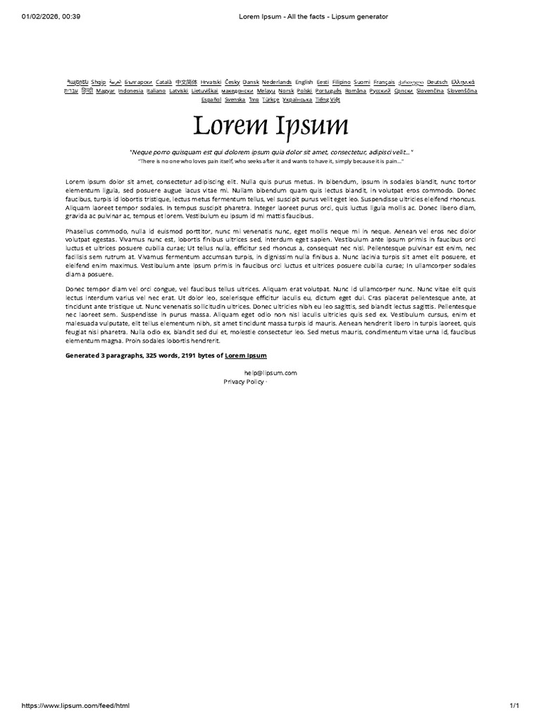Generated 3 Paragraphs, 325 Words, 2191 Bytes of Lorem Ipsum | PDF