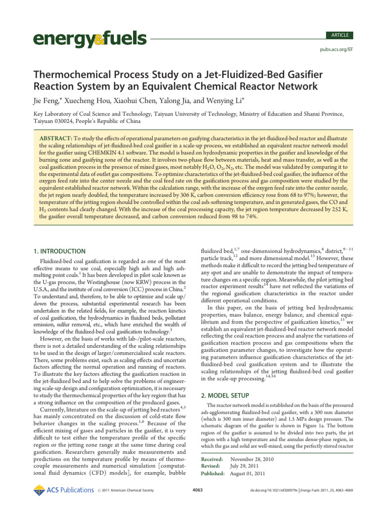 Feng Et Al 2011 Thermochemical Process Study On A Jet Fluidized Bed ...