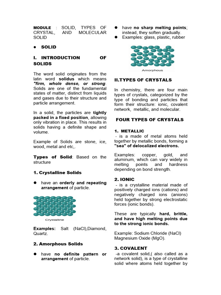 Module Chemistry 2.2docx | PDF | Chemical Bond | Solid