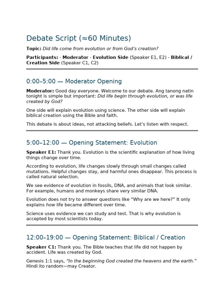 Debate Script Evolution Vs Biblical Creation With Scripture1 | PDF ...