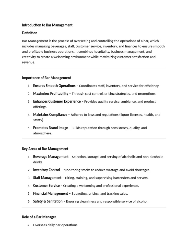 Introduction To Bar Management | PDF | Bartender | Drink