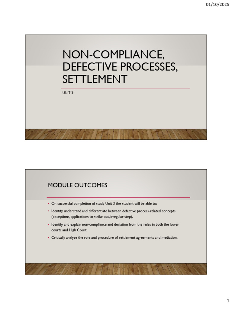 Non-compliance, Defective Processes, Settlement ...