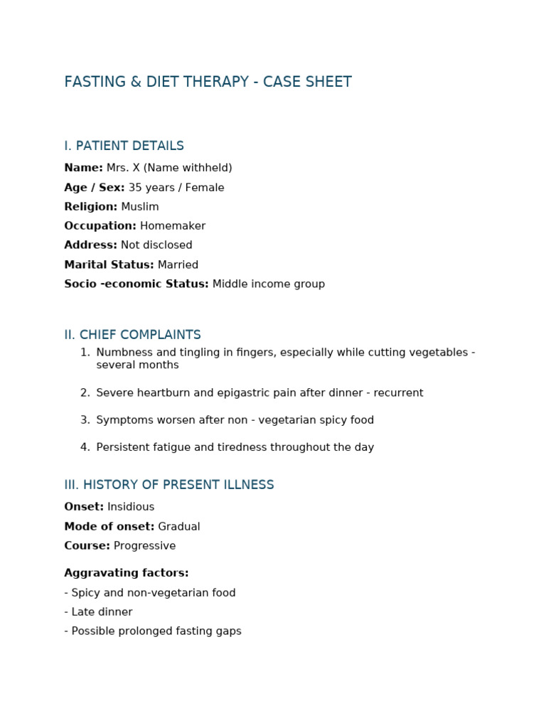 Filled Case Sheet - Fasting & Diet Therapy | PDF | Vitamin B12 | Vitamin D