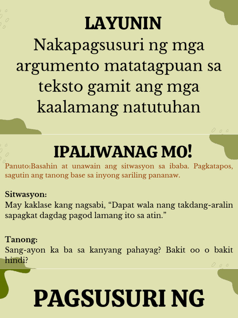 Pagsusuri NG Tekstong Argumentatibo | PDF