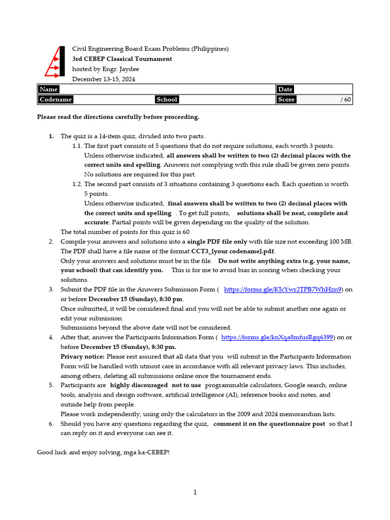 3RD CCT Questions | PDF | Beam (Structure) | Mechanical Engineering