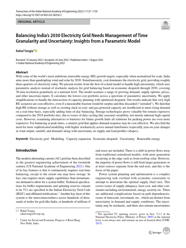 Rahul Tongia-Balancing India's 2030 Electricity Grid Needs Management ...