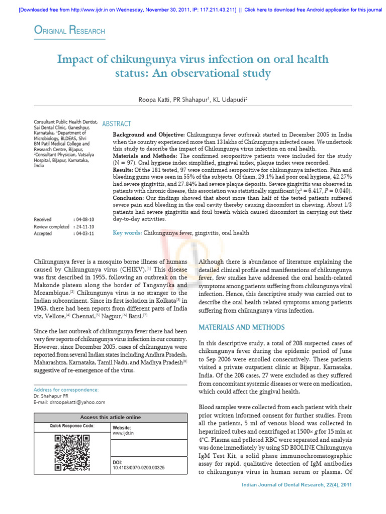 1.9 Impact of Chikungunya Virus Infection On Oral Health Status: An ...
