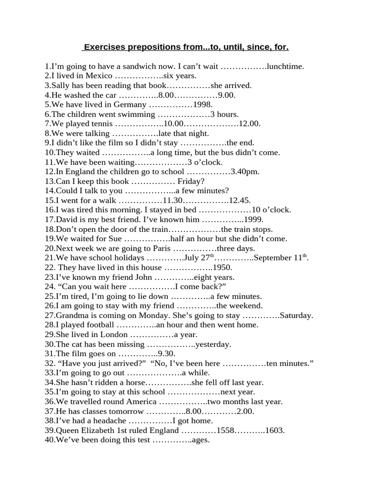 Ex Prepositions Intermediate | PDF