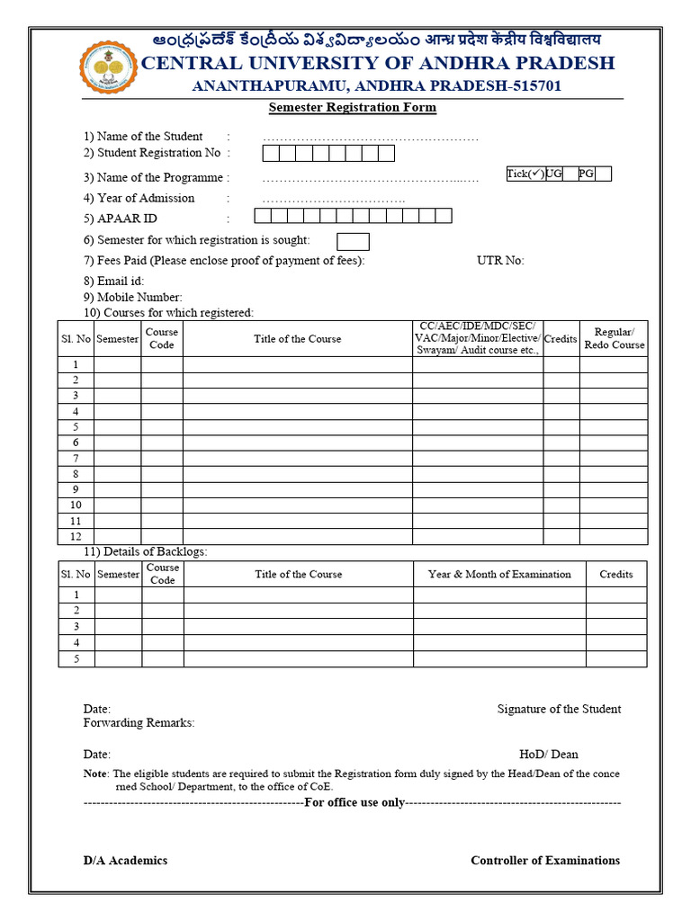 Fee Notification For AY 2025-26 - (Even Semester) & Sem Reg Form-3 | PDF