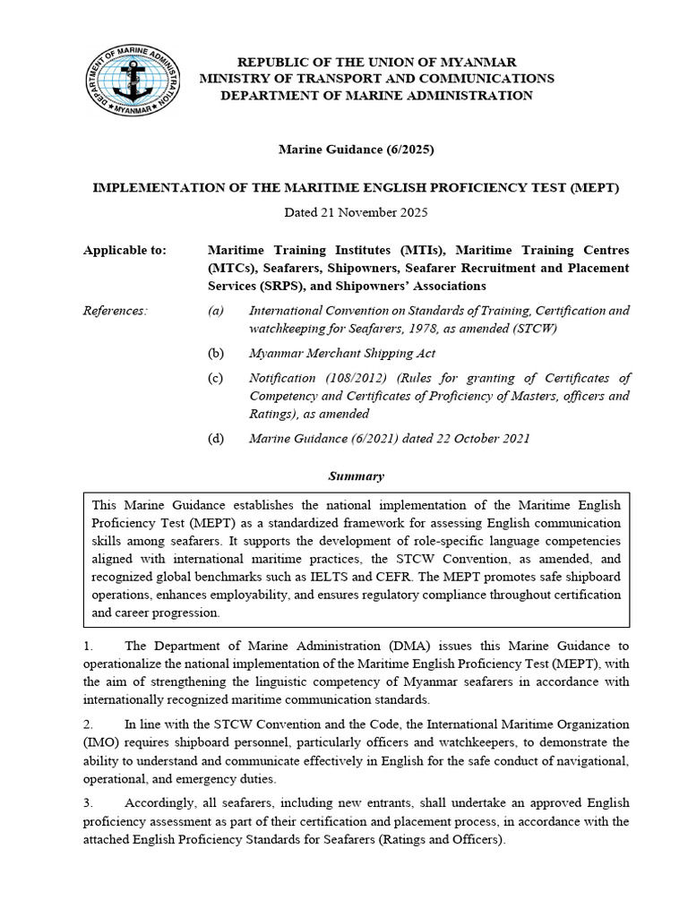 Marine Guidance For Mept | PDF | International English Language Testing ...