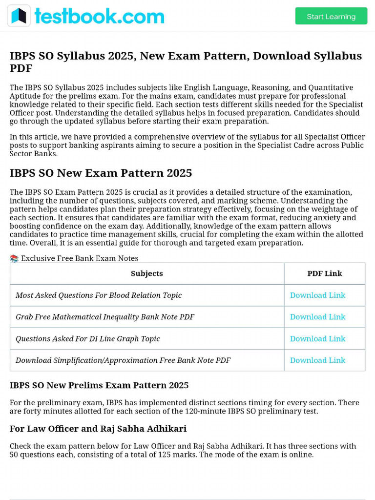 IBPS SO Syllabus 2025, New Exam Pattern, Download Syllabus PDF | PDF